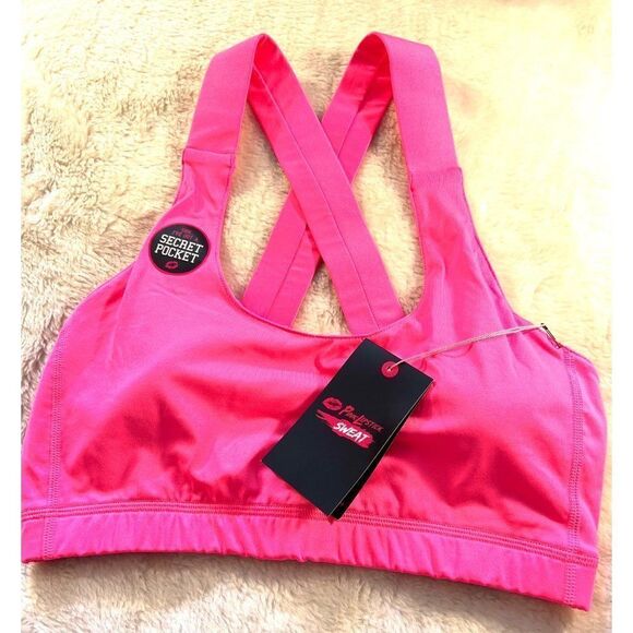 Pink Lipstick‎ Intimates Hot Pink Sports Bra Medium NWT Secret Pocket - Picture 1 of 9
